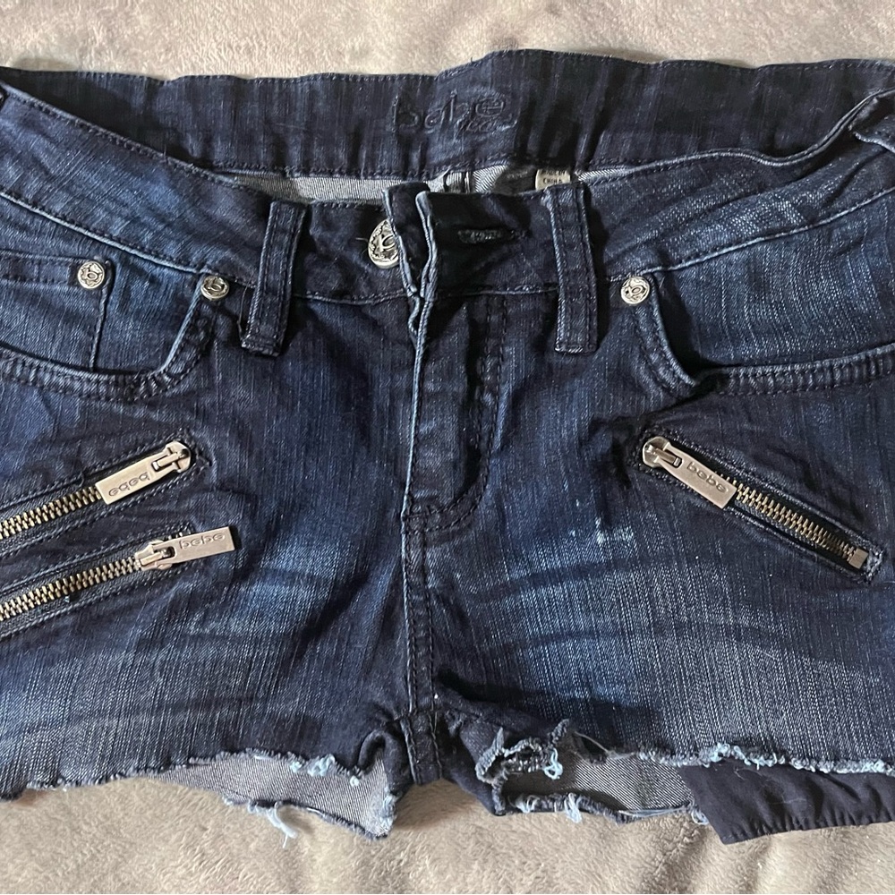 Bebe Distressed Denim Shorts with Zipper Accents